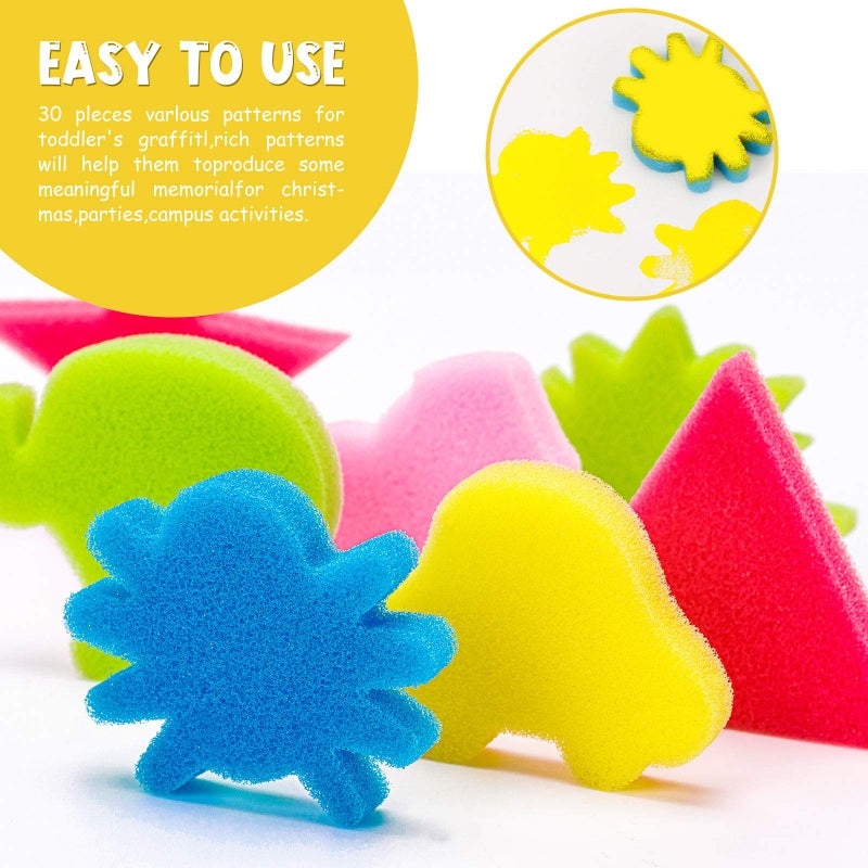 TORINALITAL 42Pcs Toddlers Kids Paint Sponges Including 30 Craft Sponge Shapes 12 EVA Sponge Stamper, Early Learning Finger Paint Sponge Brushes Foam Art Drawing Tools - Image 2